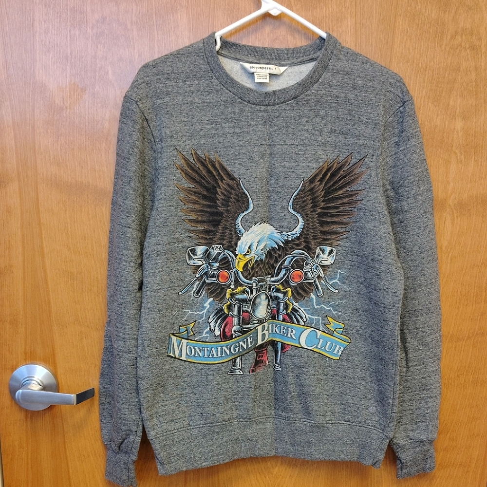 Eleven Paris Gray Montaigne Biker Club Crewneck Fleece Sweatshirt